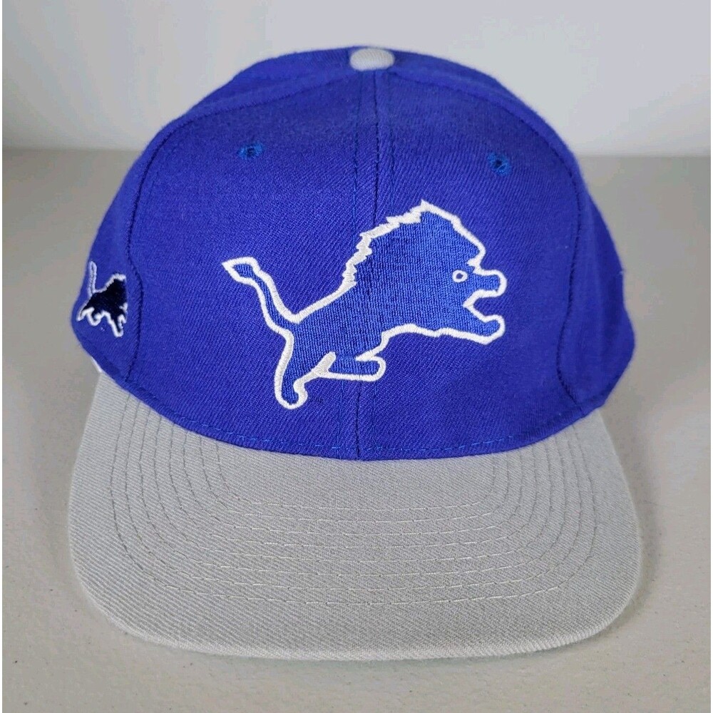 Vintage American Needle Detroit Lions Blockhead Logo SnapBack Hat NFL Blue NFL